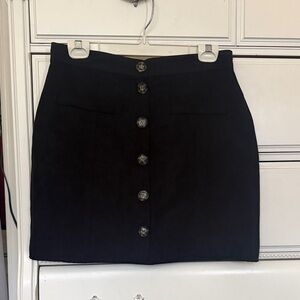 Faux Suede Black Button-Front Mini Skirt